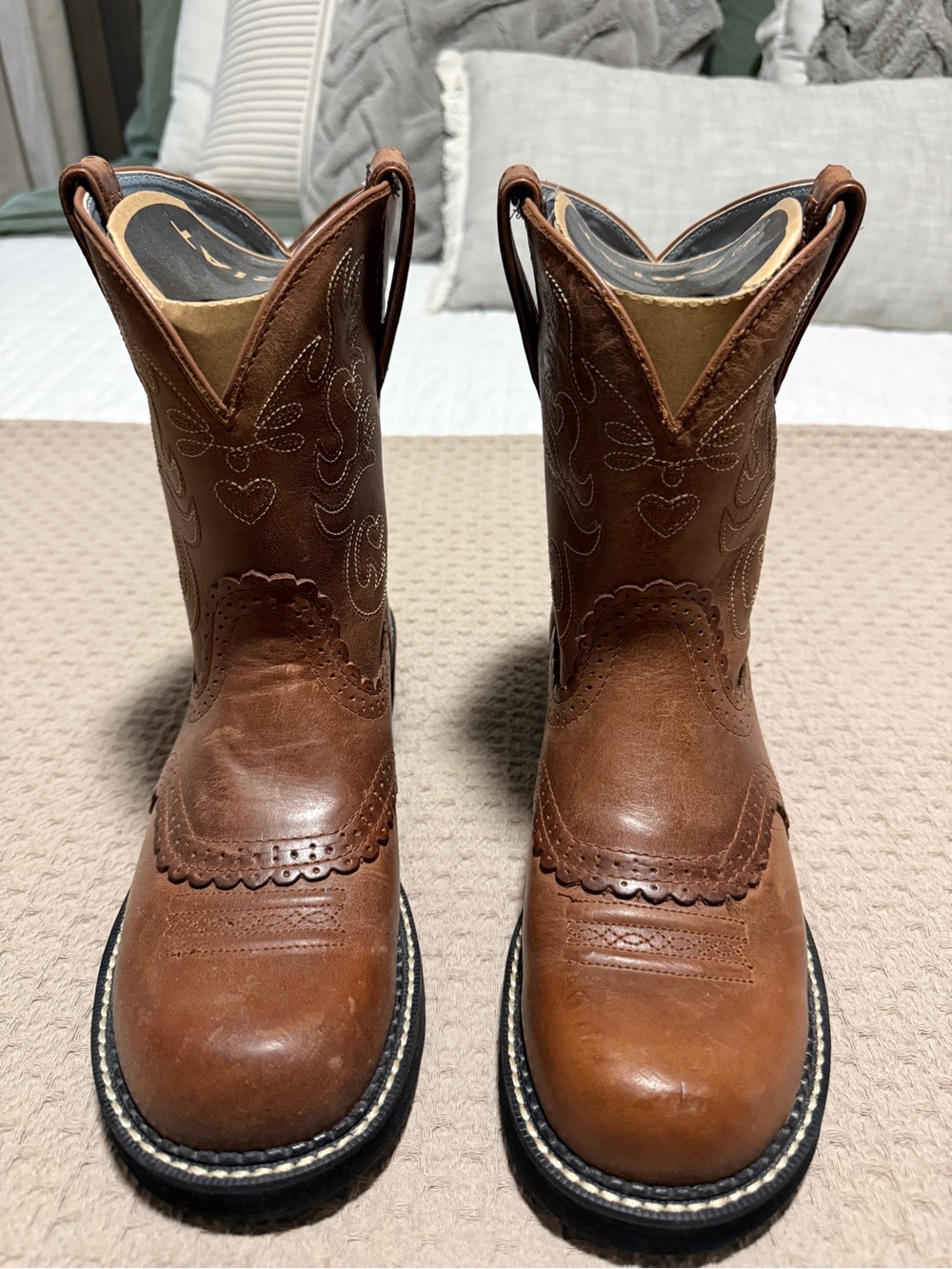 Ariat Women’s Brown Leather Fatbaby Pull-On Cowboy Boots